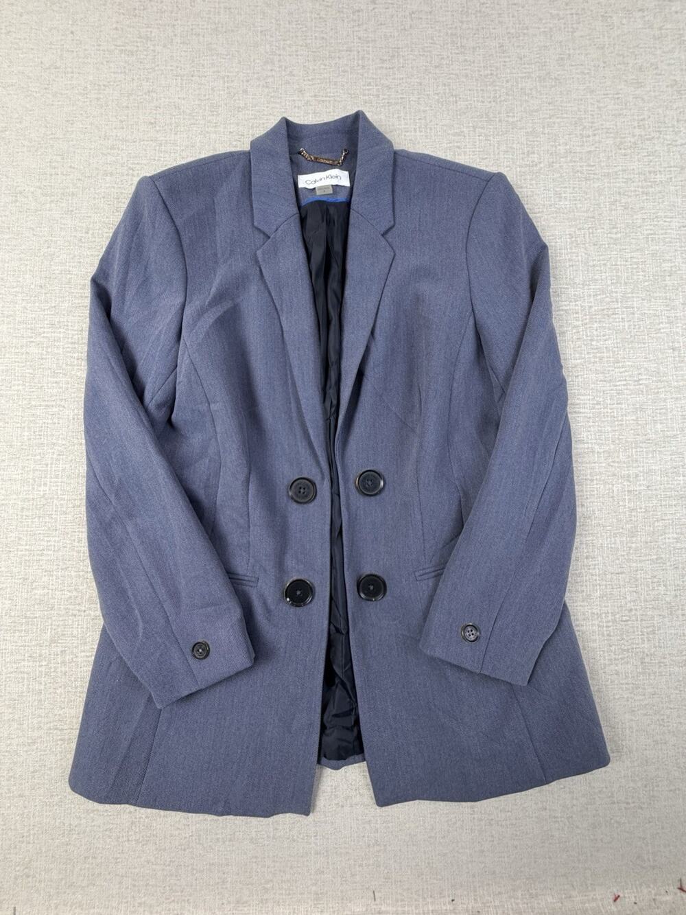 Calvin Klein Women’s 6 Blue Double Breasted Longline Stretch Blazer Jacket